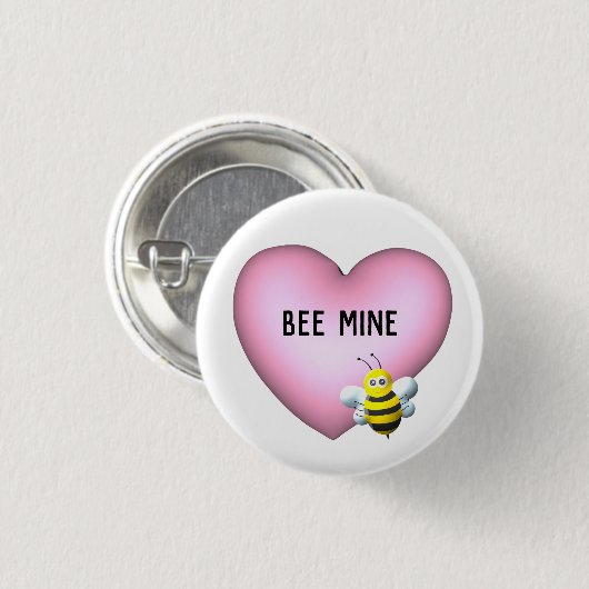 Biene Mine Fuzzy Bumblebee mit Pink Puffy Heart Button (Vorne & Hinten)