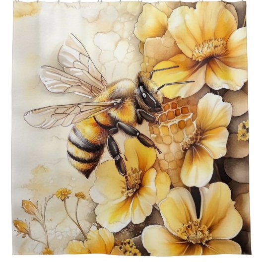 Biene mit Blume Duschvorhang (Vorderseite)