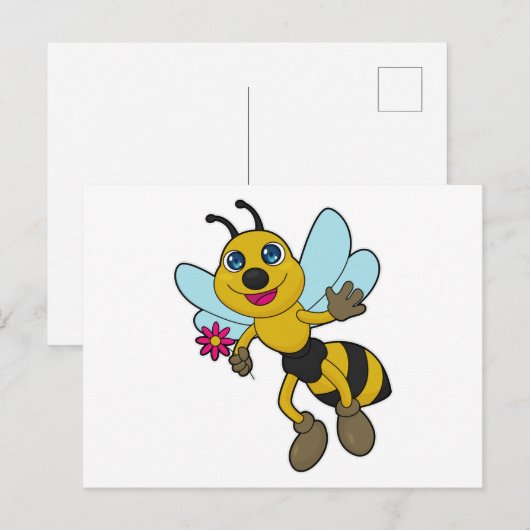 Biene mit Blume Postkarte (Vorne/Hinten)