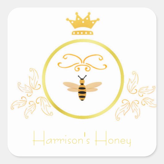 Biene mit Kronensiegel Quadratischer Aufkleber (Vorderseite)