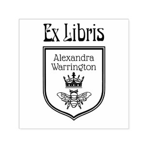 Biene mit Kronenwappen-Emblem Ex Libris Buchname Permastempel