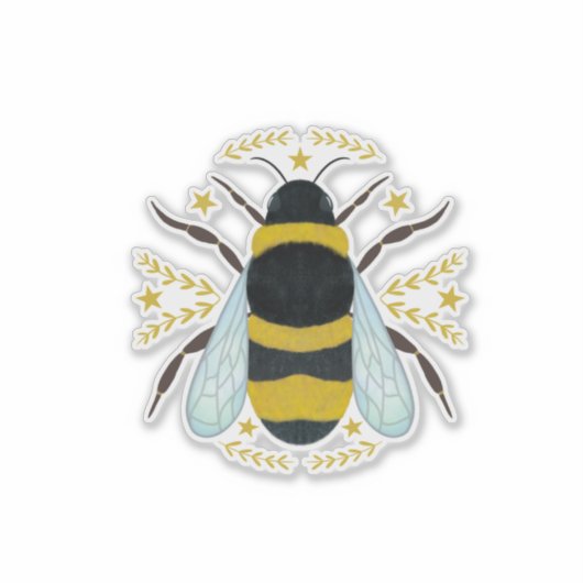 Biene mit Sternen und Blätter Aufkleber (Vorderseite)