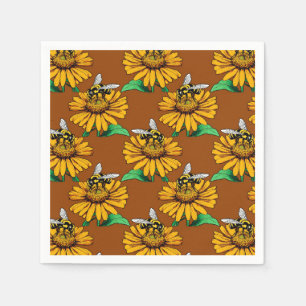 Biene on Sunflower Blume Muster Design Brown Serviette