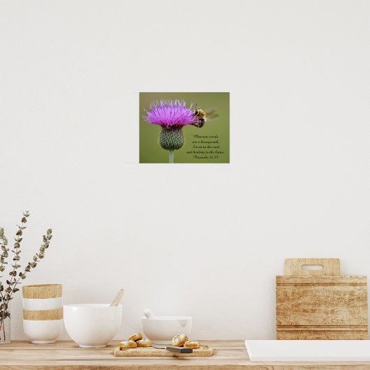 Biene on Thistle Scripture Fotografy Art Print Poster (Küche)