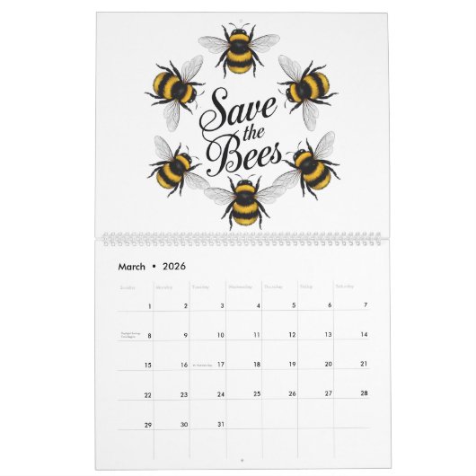 Biene selbst rette die Bienen komisches Tierinsekt Kalender (Mär 2026)