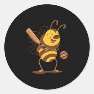 Biene spielt Cricket Runder Aufkleber