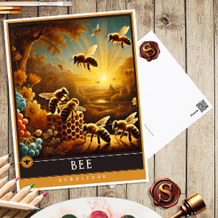 Biene Süße Familie Vintage-Tier-Postkarte Postkarte