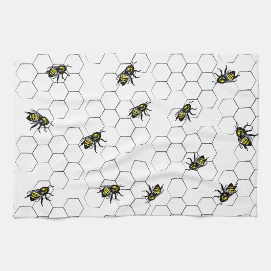Biene und Bienenwabe Geschirrtuch (Horizontal)