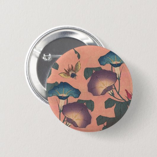 Biene und Blume Japanische Kunst Button (Vorne & Hinten)