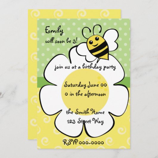 Biene und Daisy Einladung (Vorne/Hinten)