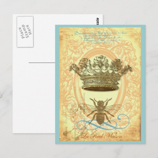 Biene und Krone Postkarte (Vorne/Hinten)