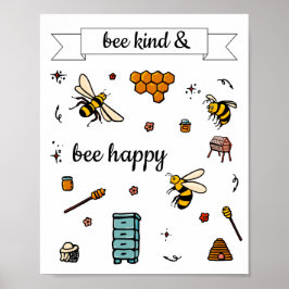 Biene und niedliche Bienen Wortart Poster