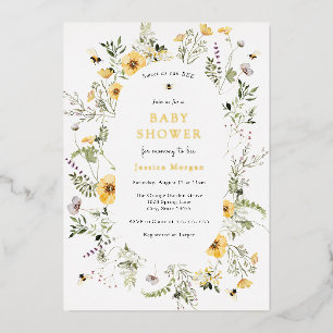 Biene und zarte Wildblumen-Baby-Shower-Einladung Folieneinladung