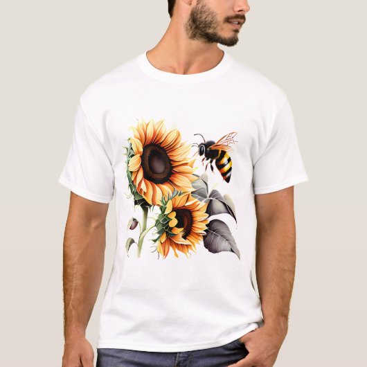 Biene unter Sonnenblumen T-Shirt (Vorderseite)