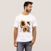 Biene unter Sonnenblumen T-Shirt (Vorne ganz)