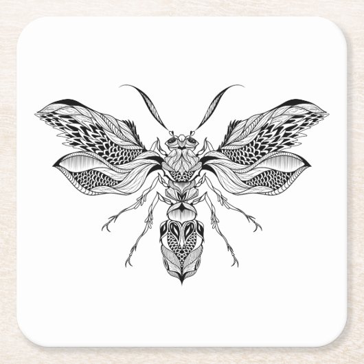 Biene-Wespe Tätowierung Rechteckiger Pappuntersetzer (Vorderseite)