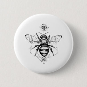 Biene Wild Animal Nature Illustration Art Tattoo Button