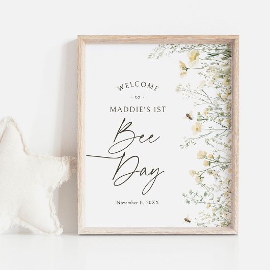 Biene Wildblume Geburtstag Begrüßungszeichen Poster