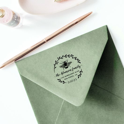 Biene & Wreath | Rustikale Name der Skriptfamilie Gummistempel