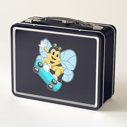Bienen als Skater mit Skateboard Metall Brotdose (Rückseite)