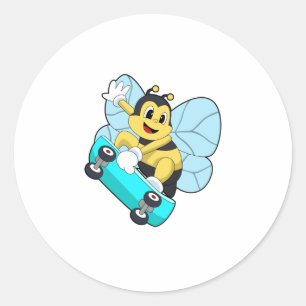 Bienen als Skater mit Skateboard Runder Aufkleber