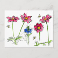 Bienen Aquarell Blume Rosa Kosmos