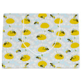 Bienen auf Blume Große Geschenktasche - Blauer Hin Geschenktüte (Vorderseite)