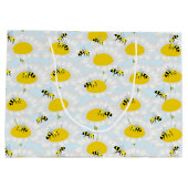 Bienen auf Blume Große Geschenktasche - Blauer Hin Geschenktüte (Rückseite)