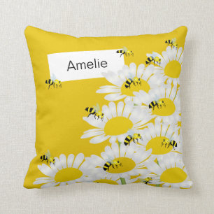 Bienen auf Blume Kissen - Gelber Hintergrund