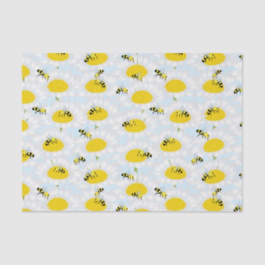 Bienen auf Blume Tissue Paper - Blue Background Seidenpapier (Vorderseite)