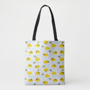 Bienen auf Blume Tote Beutel - Blue Background Tasche
