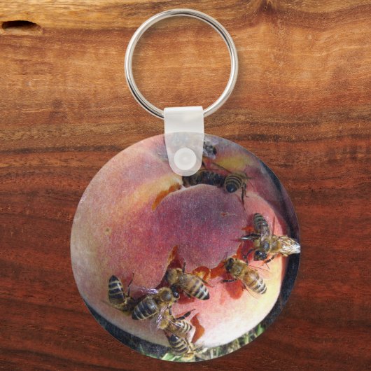 Bienen auf einem Pfirsich Schlüsselanhänger (Vorderseite)