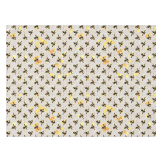 Bienen auf Honeycomb Muster Gelb Gold Grau Tischdecke (Vorderseite (Horizontal))