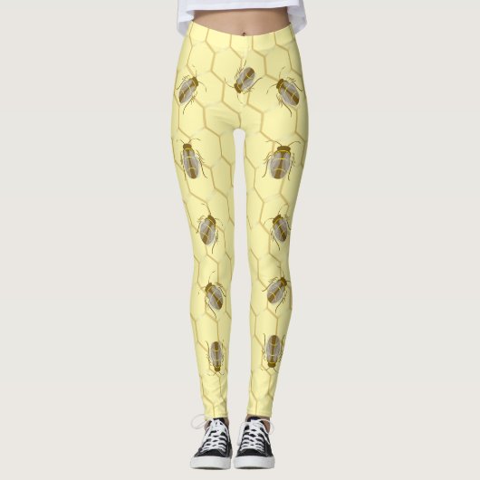 Bienen auf Honigwabengelb Leggings (Vorderseite)
