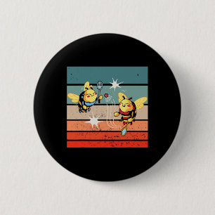 Bienen Badminton Dynamic Cartoonish Artwork Funny  Button