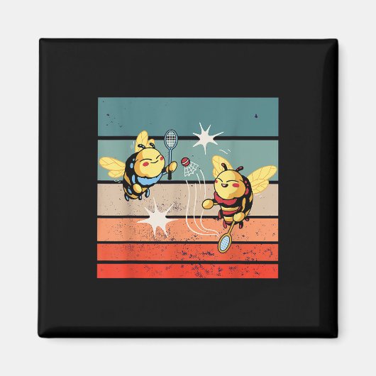 Bienen Badminton Dynamic Cartoonish Artwork Funny Magnet (Vorne)