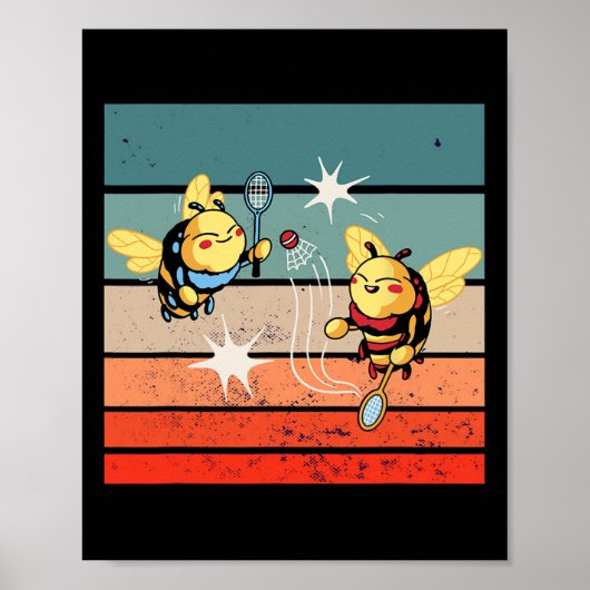 Bienen Badminton Dynamic Cartoonish Artwork Funny Poster (Vorne)