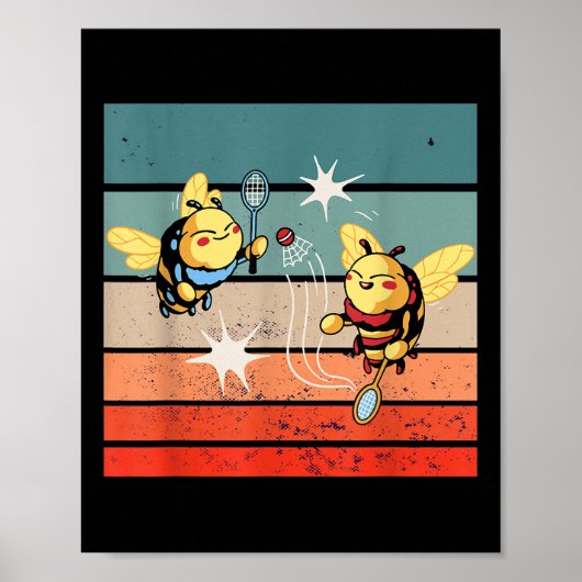 Bienen Badminton Dynamic Cartoonish Artwork Funny  Poster (Vorne)