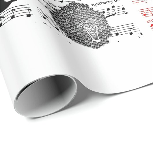Bienen Blume Blatt Musical Notes Collage Art Geschenkpapier (Rolleneckpunkt)