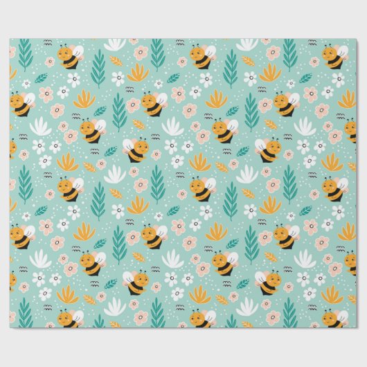 Bienen-Blume-Blätter Geschenkpapier (Flach)