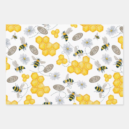 Bienen, Blume und Honig Geschenkpapier Set (Vorderseite)