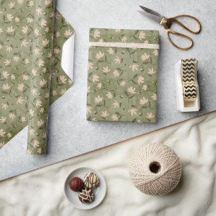 Bienen Blumen Salbeigrünes Geschenkpapier