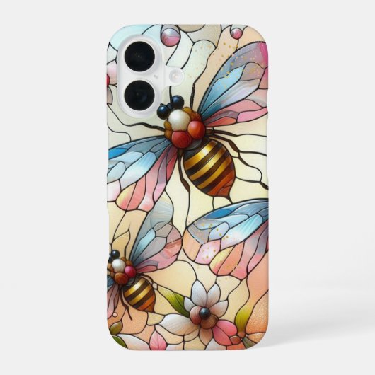 Bienen Buntglas Effekt iPhone 16 Hülle (Rückseite)