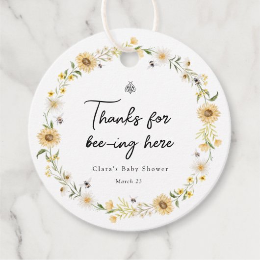 Bienen Daisis und Sonnenblumen Baby-Dusche Geschenkanhänger (Vorderseite)