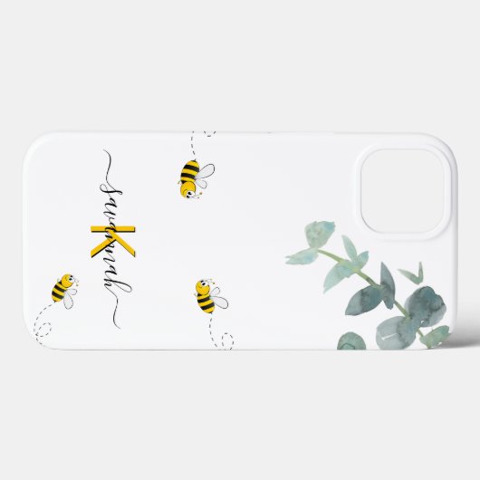 Bienen-Eukalyptusgrün, weißes Monogramm Case-Mate iPhone Hülle (Rückseite (Horizontal))