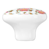 Bienen fliegen um Frühlingsblumen Keramikknauf (Seitenansicht)