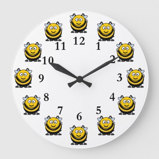 Bienen Funny Cartoon Hummelnummern Große Wanduhr (Vorderseite)