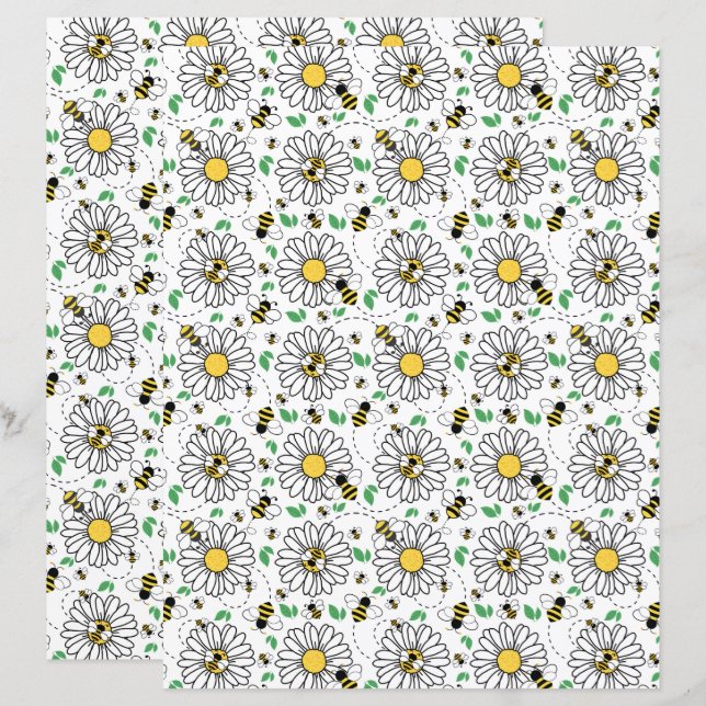 Bienen & Gänseblümchen Scrapbook Papier (Vorne/Hinten)