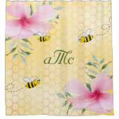 Bienen Gelbwabenkraut Rosa Blütenmonogramm Duschvorhang (Vorderseite)