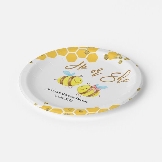 Bienen-Geschlecht decken Party-PapierTeller auf Pappteller (Schrägansicht)